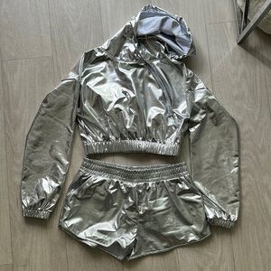 Silver metallic hoodie and shorts